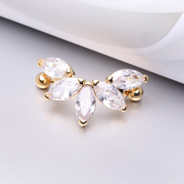 Detail View 1 of A Pair of Golden Brilliant Marquise Lotus Sparkle Dangle Nipple Shield-Clear Gem